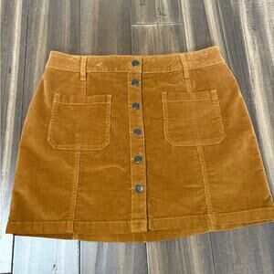 Mudd FLX Stretch size 13 Tan Corduroy Button-Front Skirt, Pockets, High Rise